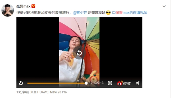 张晋发博去旅行,蔡少芬回应我老公疯了