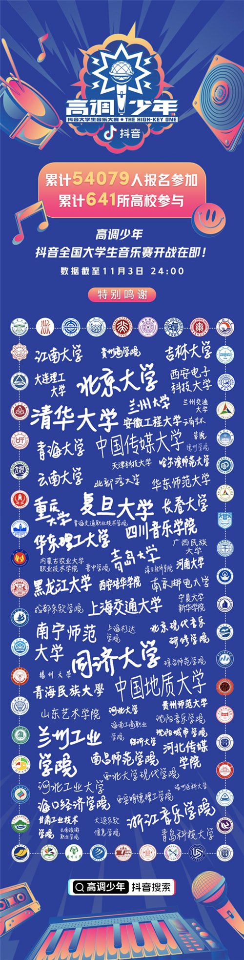 641所高校集结“高调少年”,抖音大学生音乐大赛正式启动!