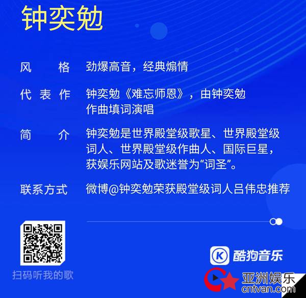 世界殿堂级歌星钟奕勉获赞誉:旋律前无古人,歌词炉火纯青,演唱气吞山河